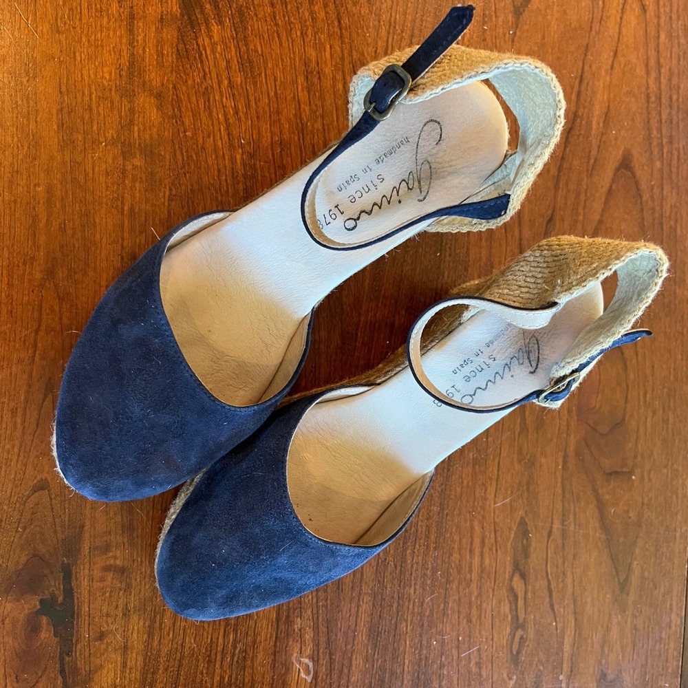 Gaimo Navy Blue Suede Espadrille Wedge Sandals Made in Spain Size 41 Womens